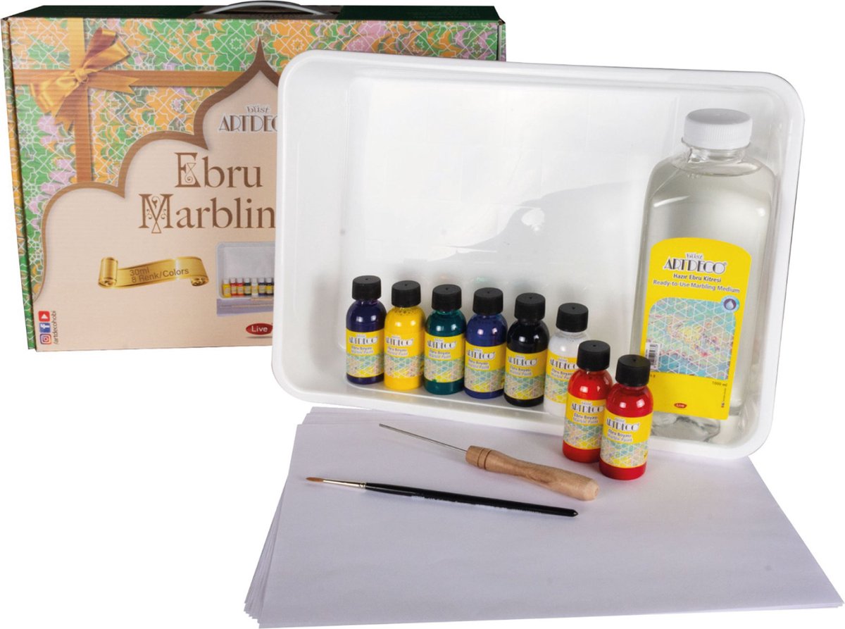 Artdeco 8-kleuren marmerkit | Ebru Painting | Ideaal voor kunstenaars, hobbyschilders | Veelzijdig gebruik | Premium marmertechniek | Lange houdbaarheid | Creatieve schilderaccessoires